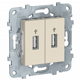Розетка USB, 2-местный (бежевый) Unica New Schneider Electric. Вид 1