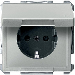 Розетка 16А с заземлением, c крышкой IP44, qf sd (сталь) Merten Schneider Electric. Вид 1