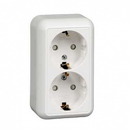 Розетка двойная, с заземлением, со штороками, О/У, изол.пл.16А 250В (белый) Прима Systeme Electric. Вид 1