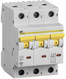 ВА47-60М Автоматический выключатель 3-полюсный, 25А, 6kA (хар-ка C) ИЭК. Вид 1