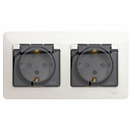 Розетка двойная с заземлением, со шторками (в сборе) IP44 (перламутр) Glossa Systeme Electric. Вид 1