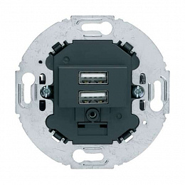 Розетка 2xUSB, круглый суппорт, 230 V, 3.0A, механизм (антрацит) Berker. Вид 1