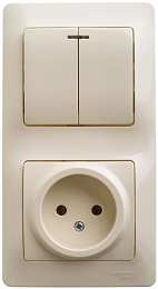 Блок розеточный: Розетка + Выключатель 2-клавишный с подсветкой бежевый Glossa Systeme Electric. Вид 1
