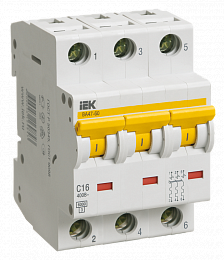 ВА47-60 Автоматический выключатель 3-полюсный, 16А, 6kA (хар-ка C) ИЭК. Вид 1