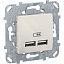 Розетка usb, 2.1 а (бежевый) Unica Schneider Electric. Вид 1.