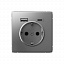 Розетка 16А с 2 USB A+C, 5В/2,4А/3,0А, 2х5В/1,5А, механизм (сталь) ARTGALLERY Systeme Electric. Вид 1.
