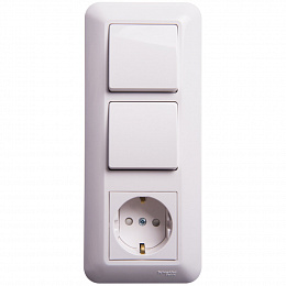 Крышка блока С/У: розетка с з/к + выкл.1-кл. + выкл 1-кл (белый) Прима Systeme Electric. Вид 1
