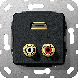 Розетка HDMI+2xRCA (черный) System 55 Gira. Вид 1