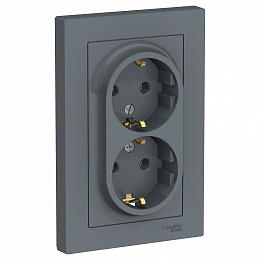 Розетка двойная с заземлением, 16А, в сборе (грифель) Atlas Design Systeme Electric. Вид 1