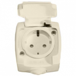 Розетка 2К+З со шторками, О/У, 16а, 250В, IP44 (слоновая кость) Рондо Systeme Electric. Вид 1