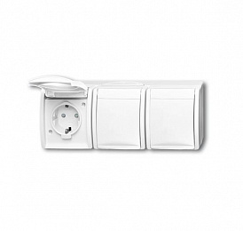 2300/3 EBW-54 Розетка Schuko 16А, 250В, защитные шторки, безвинтовые клеммы, крышка, IP44, Ocean, белый ABB. Вид 1
