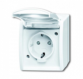 20 EBW-54 Розетка SCHUKO 16А 250В IP44 для открытого монтажа c защитными шторками, серия ocean, цвет альпийский белый ABB. Вид 1
