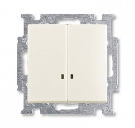 2006/5 UCGL-96 Механизм 2-клавишного, 1-полюсного выключателя с клавишей, с линзой подсветки, с неоновой лампой (chalet-white) Basic 55 ABB. Вид 1