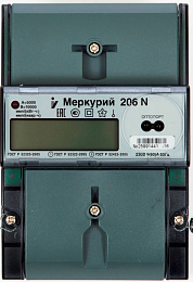 Меркурий 206N Счетчик 1 фазный, 4-ёх тарифный, активной и реактивной энергии, 5-60А на ДИН-рейку, ЖКИ. Вид 1