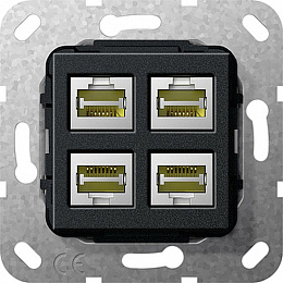 Розетка компьютерная 4xRJ45 (черный) System 55 Gira. Вид 1