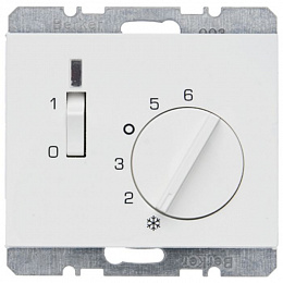 Регулятор температуры помещения с НО контактом, накладкой, 1-клавишным выключателем и светодиодом (полярная белизна, глянцевый) K.1 Berker. Вид 1