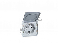 Розетка 2К+З немецкий стдандарт, с безвинтовым зажимом (серый) IP55 Plexo Legrand