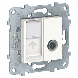 Розетка TV одиночная + компьютерная RJ45 кат.6 UTP (белая) Unica New Schneider Electric. Вид 1