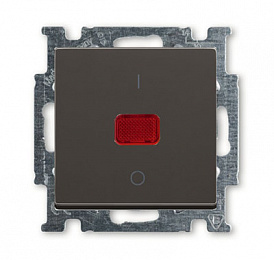 1020/2 UCK-95- Механизм 1-клавишного, 2-полюсного выключателя, с клавишей, с линзой, с неоновой лампой, с маркировкой I/O, 20 А / 250 В, серия Basi 5. Вид 1