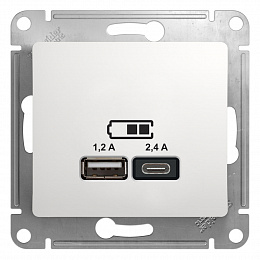 Розетка USB A+С, 5В/2,4 А, 2х5В/1,2 А, механизм(белый) Glossa Systeme Electric. Вид 1