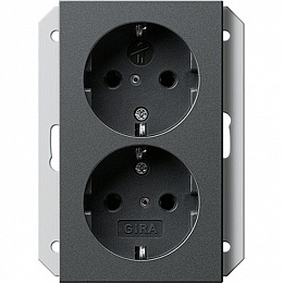 Розетка двухместная с заземлением (антрацит) System 55 Gira. Вид 1