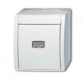 2601/6 WGL-54 Переключатель 1-клавишный, с подсветкой, IP44, для открытого монтажа, серия ocean, цвет альпийский белый ABB. Вид 1