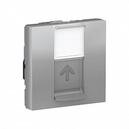 Розетка компьютерная,RJ45,одиночная, кат.6 STP,2 модуля (алюминий) Unica Modular  Schneider Electric. Вид 1