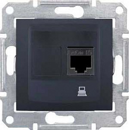 Розетка компьют., RJ45, одиноч.,кат. 6, неэкран. utp, с пруж. заж (графит) Sedna Schneider Electric. Вид 1