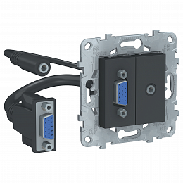 Розетка HD15+minijack (антрацит) Unica New Schneider Electric. Вид 1