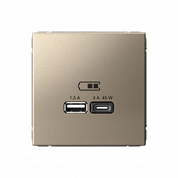 Розетка USB, A + тип-C 45Вт высокоскор.заряд. QC, PD, механизм (шампань) ARTGALLERY Systeme Electric. Вид 1