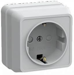 РСш20-3-ОБ Розетка одноместная с з/к c защ.штор. для открытой установки 16А ОКТАВА (белый) ИЭК. Вид 1