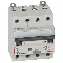 DX3 Дифф. автомат 4-полюсный, 25A, 30mA, тип АC, 6kA (хар-ка C) Legrand. Вид 1