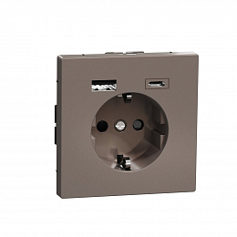 Розетка силовая 16 A с зарядкой USB A+C 3 A (мокко) Merten D-Life Schneider Electric. Вид 1
