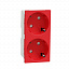 Розетка 2х(2К+З) 45гр, шторки, безвинтовые клеммы (красный) Unica Modular Schneider Electric. Вид 1.