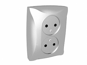 Розетка двойная без заземления, 16А, в сборе (серебристый) Дуэт Schneider Electric. Вид 1