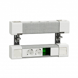 Блок на струбцинах верх(2хроз+2usb a/c) низ(2хроз+место д/rj) (белый/сер.ткань) Unica System+ Schneider Electric. Вид 1
