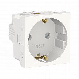 Розетка с заземл., со шторк., винт. зажим, 16а, 250в, 2 мод.(белый) Unica Modular Schneider Electric. Вид 1