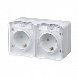Розетка двойная с заземлением, со шторками, 16А, О/У (белый) AtlasDesign PROFI IP54 Systeme Electric. Вид 1