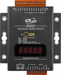 Программируемый сервер устройств, 5xRS-232, 1xRS-485, Power over Ethernet, Modbus, LED-дисплей, металлический корпус ICP DAS. Вид 1