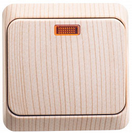 Выключатель 1-клавишный, О/У, с подсветкой 10 ах (сосна) Этюд Systeme Electric. Вид 1