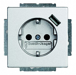 20 EUCBUSB-83-500 Розетка SCHUKO 16А 250В с защитными шторками, с USB 700мА, серия Future/Axcent/Carat/Династия, серебристый металлик АВВ. Вид 1