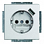 20 EUCBUSB-83-500 Розетка SCHUKO 16А 250В с защитными шторками, с USB 700мА, серия Future/Axcent/Carat/Династия, серебристый металлик АВВ. Вид 1.