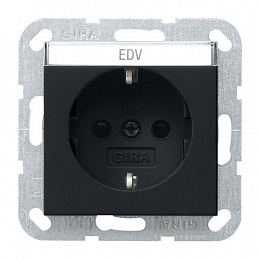 Розетка с заземлением, со шторками (черный матовый) System 55 Gira. Вид 1