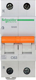 ВА63 1P+N 63A Автоматический выключатель 1-полюсный+N 63А 4,5кА (хар-ка С) Schneider Electric. Вид 1
