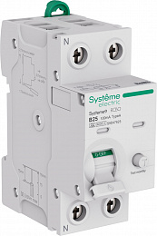 Дифф. автомат 1P+N, 25A, 6kA, 100mA, Тип-A (хар-ка B) Systeme9 Systeme Electric. Вид 1