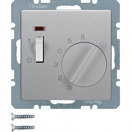 Регулятор температуры помещения с НО контактом, накладкой, 1-клавишным выключателем и светодиодом (алюминиевый, бархатный лак) Q.1/Q.3 Ber. Вид 1