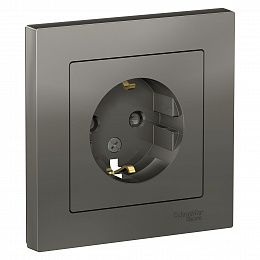 Розетка с заземлением со шторками, 16А, в сборе (сталь) Atlas Design Systeme Electric. Вид 1