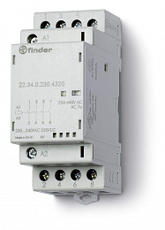 Модульный контактор 25А 4НО 24В AC/DC, опции: мех.индикатор + LED Finder. Вид 1