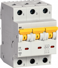 ВА47-60МА Автоматический выключатель 3-полюсный, 6А, 6kA (хар-ка D) ИЭК. Вид 1