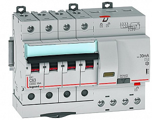 DX3 Дифф. автомат 4-полюсный, 63A 30mA, тип АC, 6kA (хар-ка C) Legrand. Вид 1